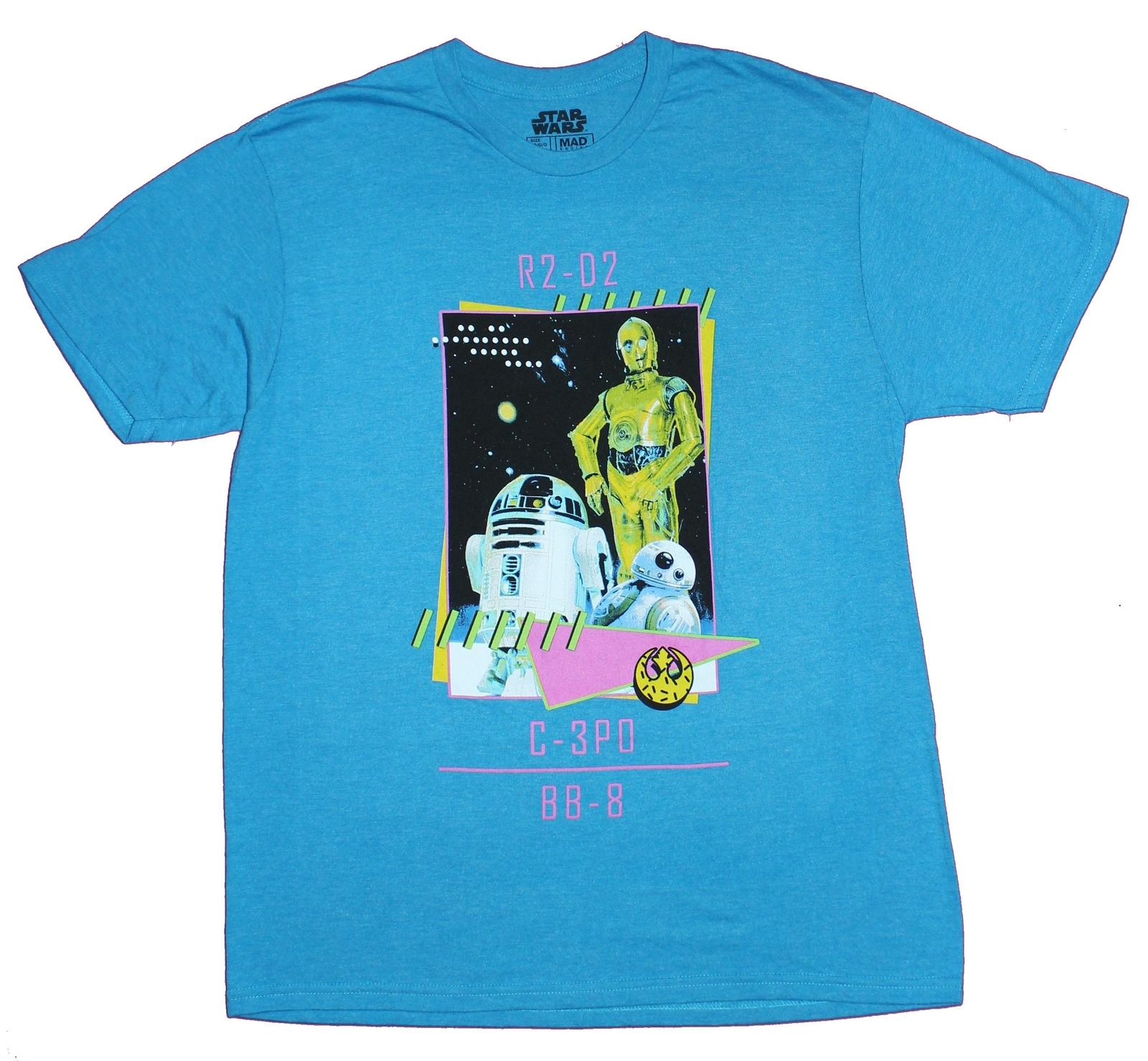 Star Wars Mens T-Shirt - Droids C-3PO R2-D2 BB-8 Retro styled Image S