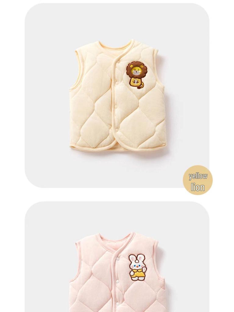 Jingqi Baby Prošívaná bavlněná vesta pro kojence - Bez rukávů, Teplá podzimní/zimní bunda pro novorozence
