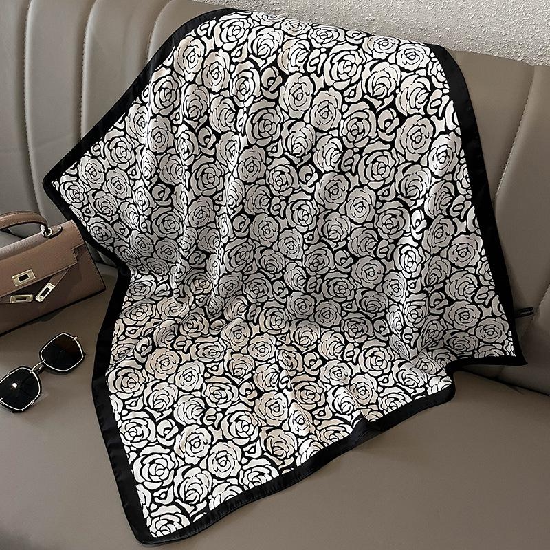 Luxury Floral Print Square Scarf Women Soft Satin Kerchief Hairband Head Hijab Headband Foulard Bag Ribbon Neck Ties