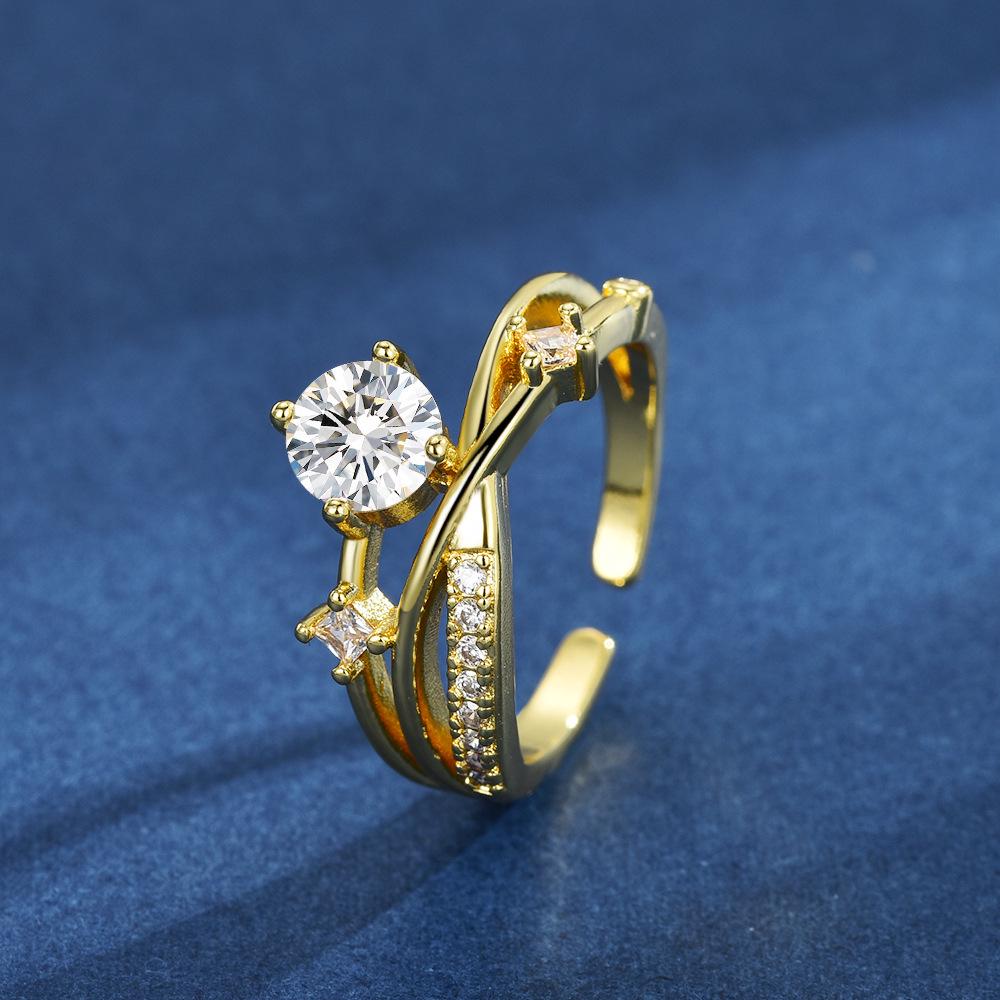 Korean Style Universe Planet Diamond Cross Open Ring for Women Adjustable Open