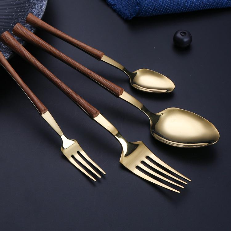 

430 stainless steel spoon small waist wooden handle western tableware set tableware steak knife and fork