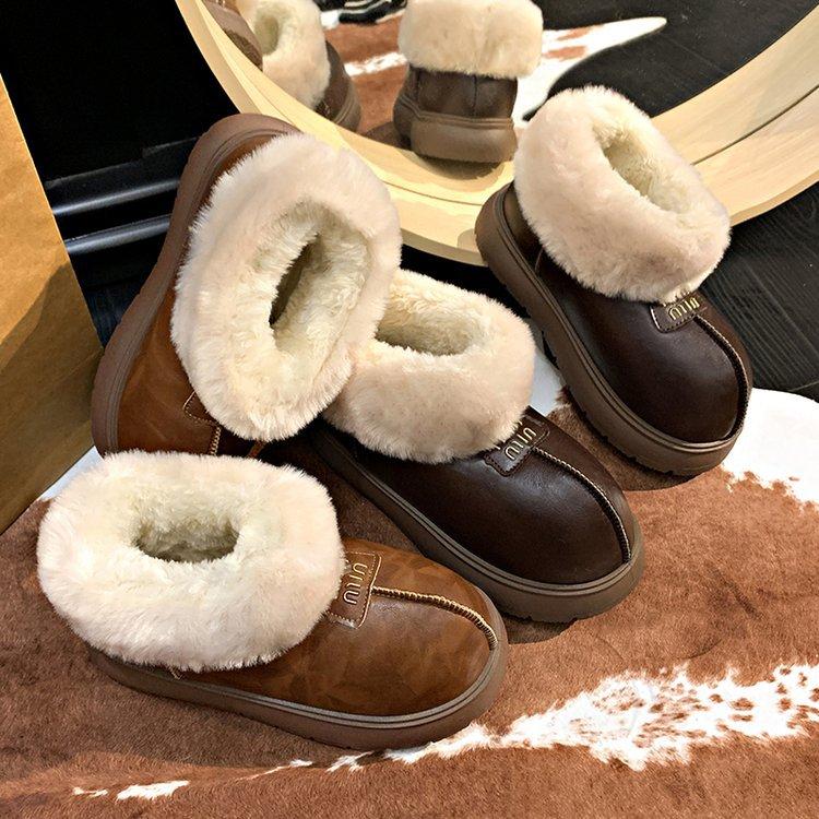 Thick-soled big-headed snow boots women's new winter outer wear piled thickened warm plush short boots Northeast cotton shoes