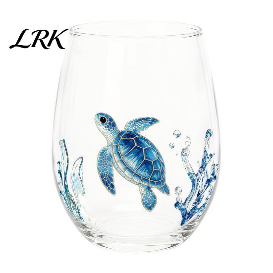 Küstendesign Tumbler Handgefertigter Glasbecher, Einzigartiger Aufdruck mit Meerestier-Motiv für Eiskaffee Cocktails Bar Tumbler, Dekorative Glasware Nautisch