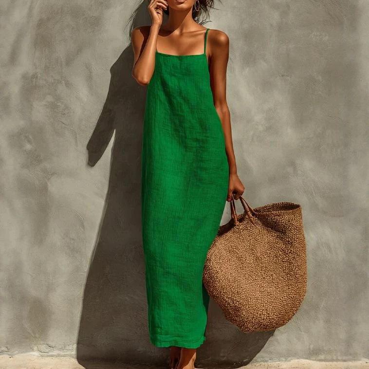 Summer New Solid Color Suspender Wide Truffle Back Sleeveless Dress