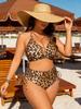 New Plus Size Swimsuit Split Bikini Leopard Print Drawstring Bikini Swimsuit