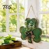 St Patricks Day Gift for Home St. Patrick's Wooden Clover Door Sign with Hemp Rope, Rustic Double Layer Shamrock Hanging Front Welcome Decor