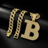 Hip Hop Alloy Letter Pendant Necklace With Full Rhinestone Inlay Cuban Chain Men Streetwear Fashion Accessory
