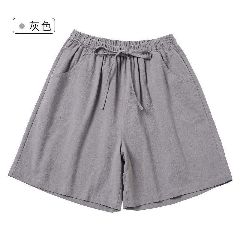 Cotton and Linen Five Quarter Pants Spring Leisure Sports Loose High Waist Wide Leg Pants Casual Shorts Women