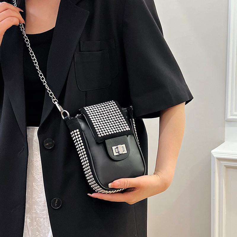 Pu Diamond Embellished Small Square Crossbody Bag For Daily Use
