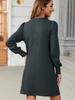 European & American Fashion Knitted Puff Sleeve Dress - Women's Autumn/Winter Casual Loose Fit with Pockets
