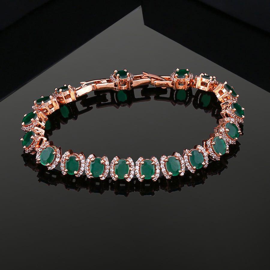 Brățară fermecătoare de designer Estele placată cu aur roz Pietre CZ verzi pentru fete/femei