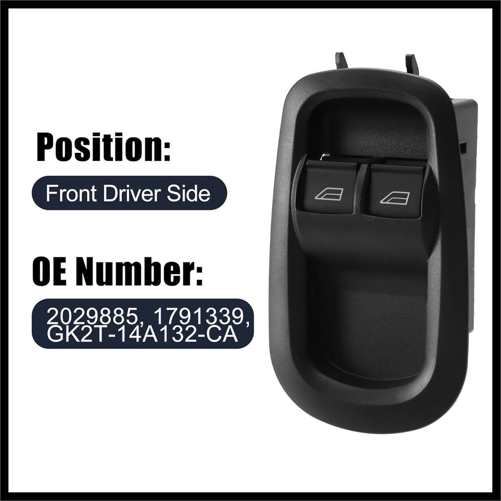 Power Window Switch 29885 1791339 for Ford Transit MK8 Custom 14 15 16 17 18 21 22 23 Driver Side Door Power Window Control with Light Switch Black