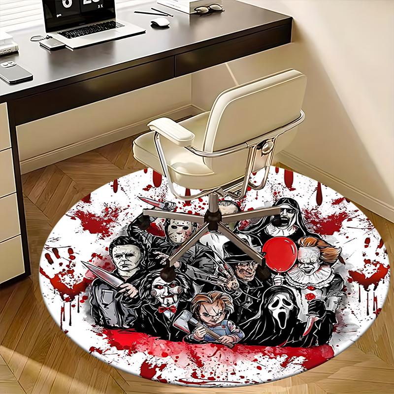 Horror Movie Characters,Halloween Horror Icons Chair Mat Round Rug Office Carpet, Non Slip, Suitable for Living Rooms, Bedrooms,Decor1205839a