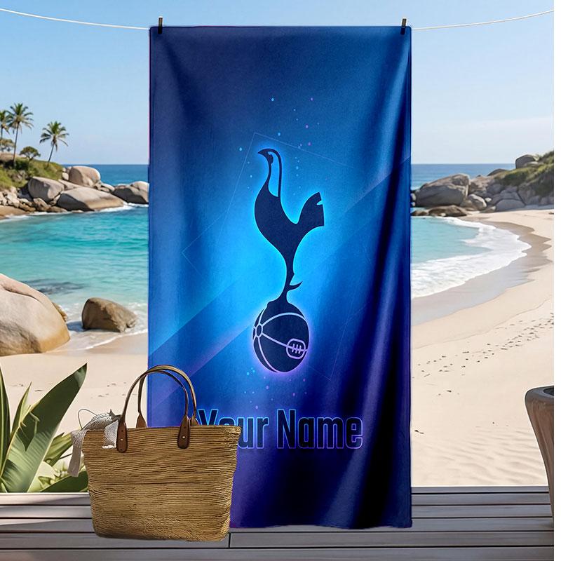 Tottenham Hotspur FC Personalized Printed Beach Towel Soccer Logo Support Custom Name Text Absorbent Towel For Sport Travel Special Gift