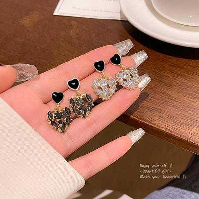Orecchini Squisiti a Forma di Cuore di Pesca con Zirconi - Ago in Argento 925, Di Alta Gamma, alla Moda, Temperamento Versatile per Donne