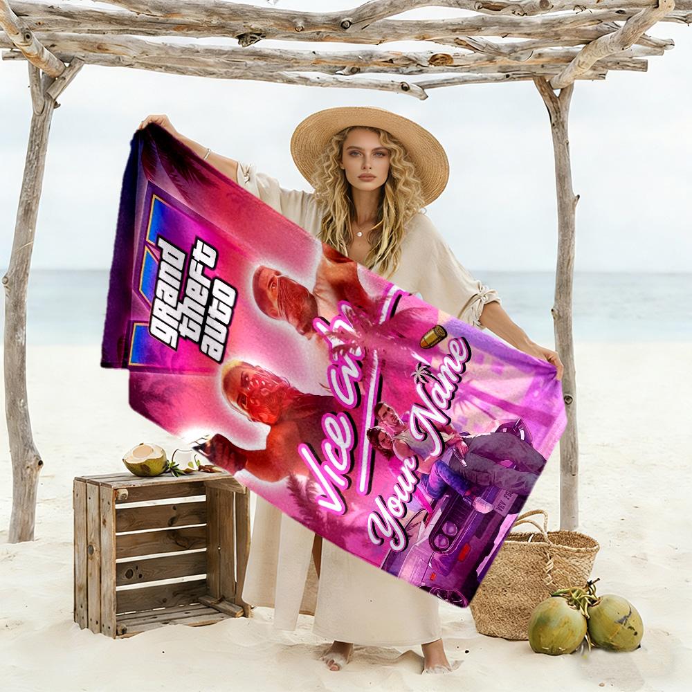 Gta Customizable Name Beach Towel High Absorbency & Quick-Dry Suitable for Sports Travel Swimming Yoga Bathroom Beach And Pool