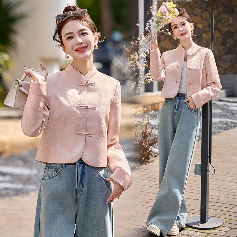 2025 Small Mandarin Collar Jacquard Jacket for Women - Spring/Autumn Fashion