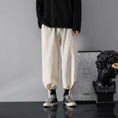 Coton et Lin Style Homme Ample Droit Pantalons Neuf Points Tendance Polyvalent Été Style Fin Jambe Large Pantalon Papa