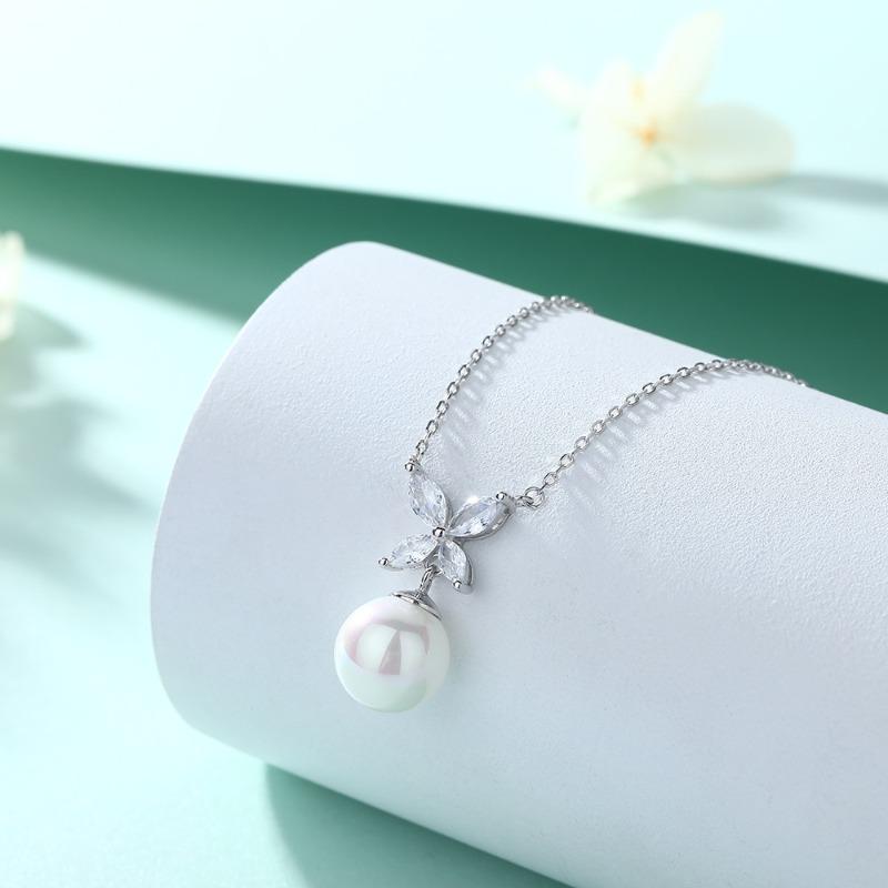 Bead Clover Pendant 925 Sterling Silver Natural Pearl Necklace Women's Niche Design Neck Chain ins Clavicle Chain
