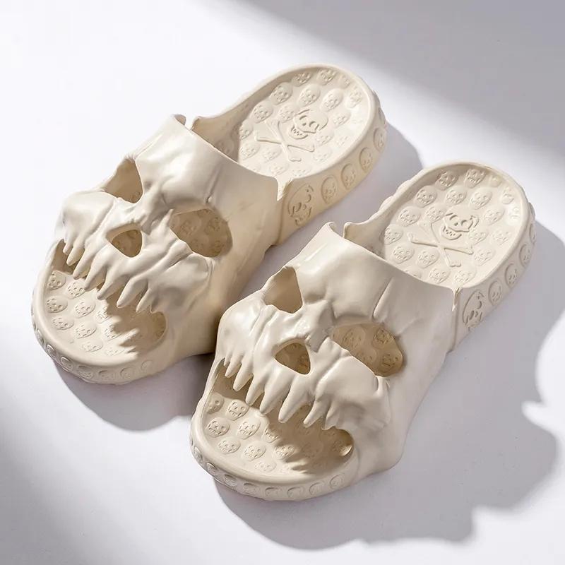 Fashion New Personalized Skull Design Slippers for Men 2024 Summer Fun Novelty Slides Thick Sole Platform Beach Non-slip Women Sandals