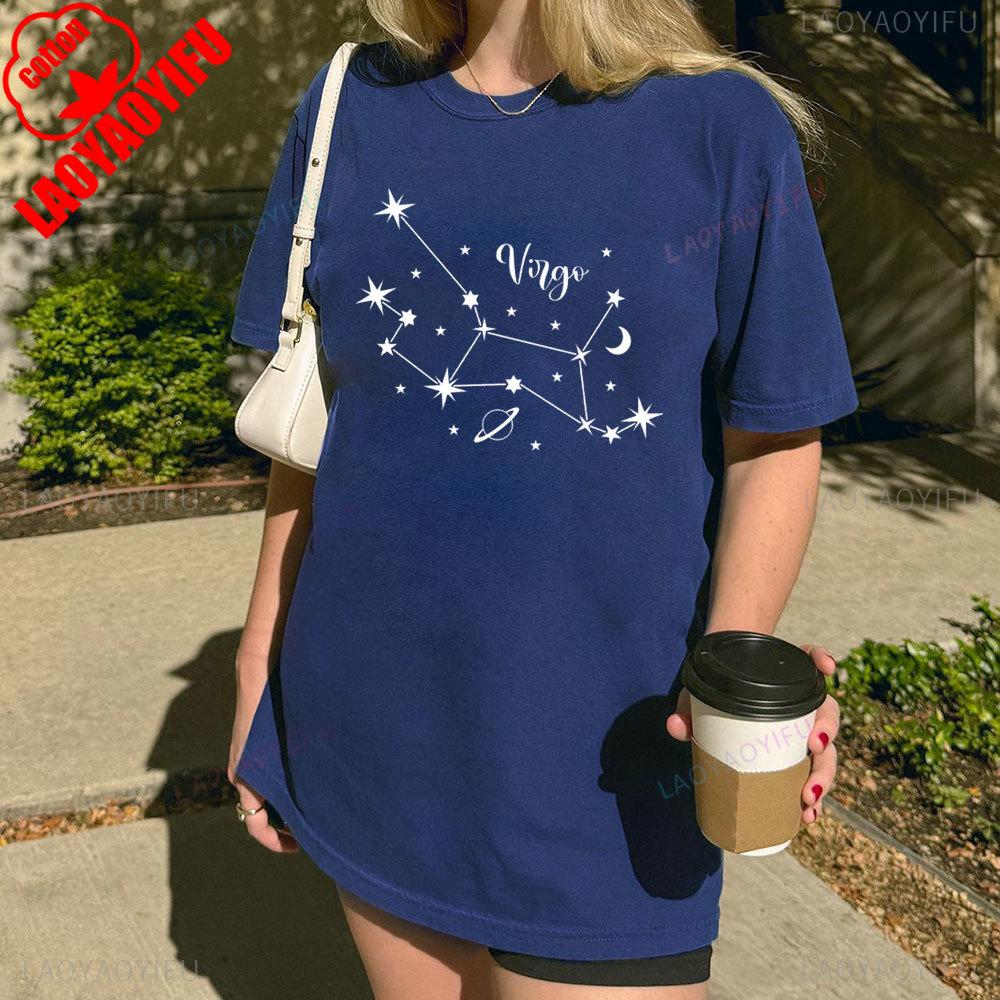 2025 Lustiges Astrologie Damen T-Shirt Sommer Hochwertige T-Shirts Jungfrau Grafik Aufdruck Kurzarm Shirt für Unisex und Damen