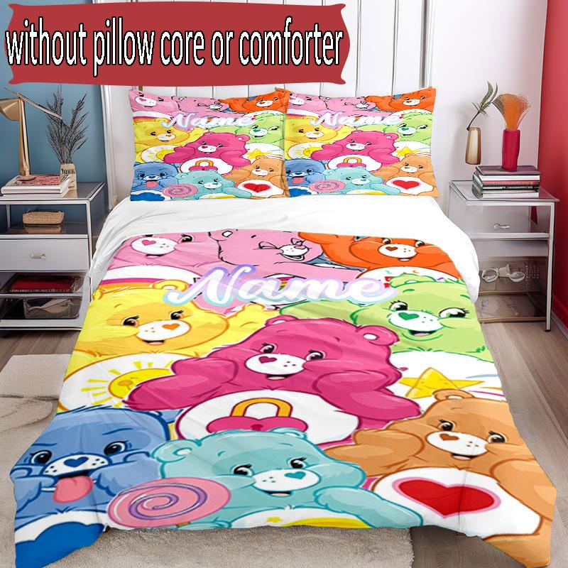3pcs Duvet Cover Set (1*Duvet Cover + 2*Pillowcase, Without Core), Custom Name Care Bears Pattern Bedding Set, Home Bedroom Decor Gift