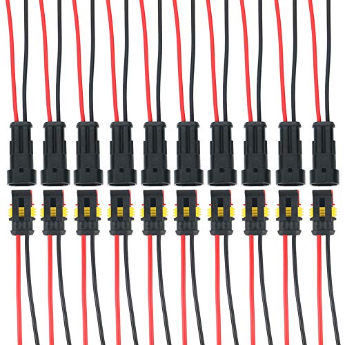 

GTIWUNG 10 Kit 2 Pin Waterproof Connector 2 Pinway Car Waterproof Electrical Connector Plug Wire 17AWG Marine Waterproof Coupler 2 Pin 2 Pole