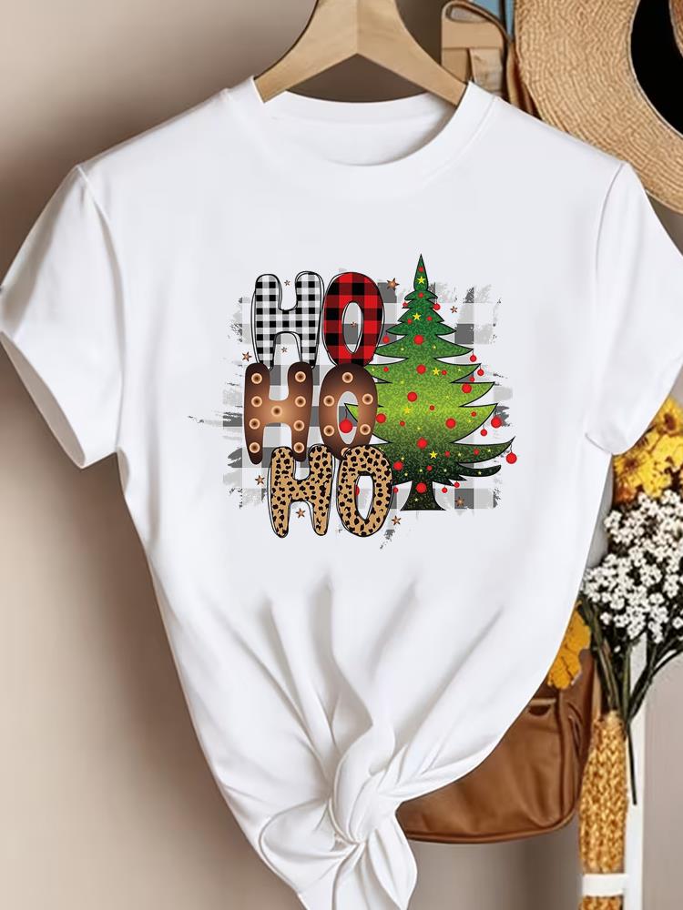 (Asian Size) watercolor winter Christmas Clothing New Year T Shirt Women Fashion Festival Tee Top Print Woman Short Sleeve Graphic T-shirts