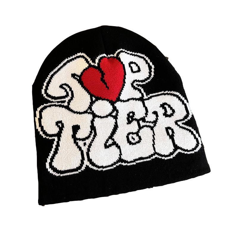 Fashion Knitted Hat With Letter And Heart Embroidery Design For Casual Daily