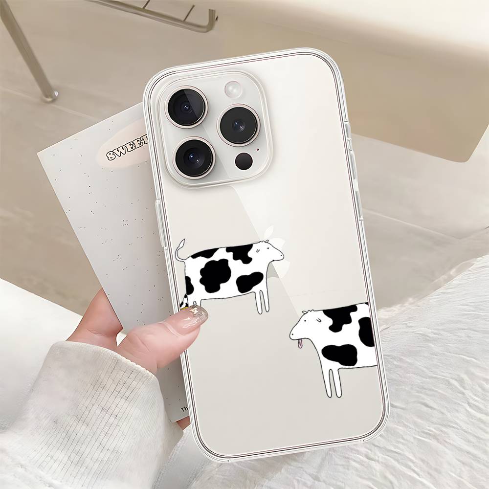 D-Dairy-Cow Phone Case For IPhone 17 16 15 14 Plus 13 12 11 Pro Max Phone Back Cover Transparent Shockproof Cover