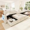 U-Shaped 4-Seater Sofa, Convertible To Sleeper Sofa; Two Chaise Longues, Hidden Storage, USB/Type-C, LED Lighting, Armrest Compartment; Beige