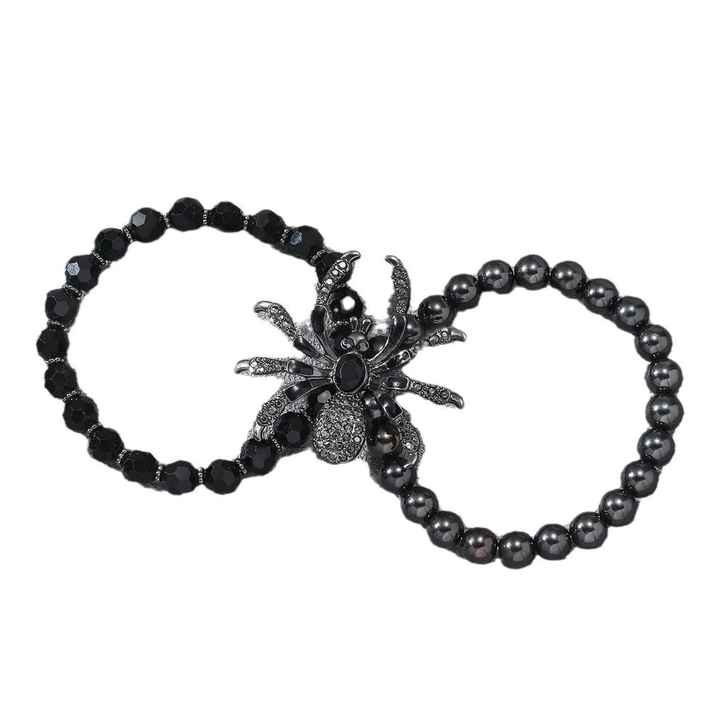 Gothic Schwarzes Spinnenperlen-Armband für Damen und Herren, einzigartiger Spinnennetz-Charm, dunkle Persönlichkeit, handgefertigter Schmuck, Geschenke, Accessoires