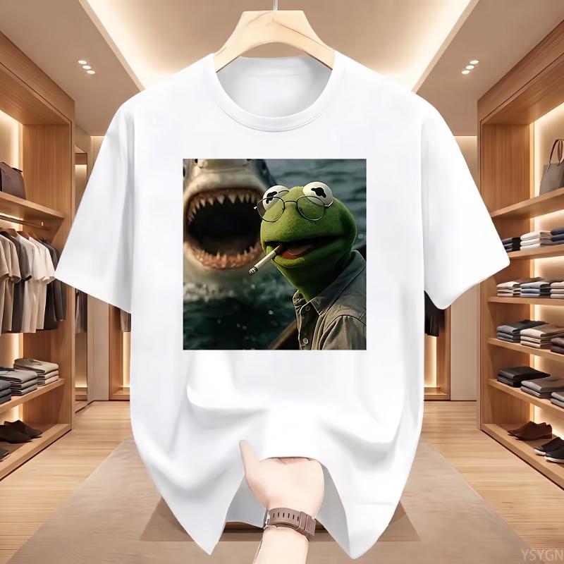 Dark Humor Frog Shark Graphic Funny Meme Tshirt Unisexs Clothing Fashion Tshirts Cotton Casual Short Sleeve T Shirts Streetwear