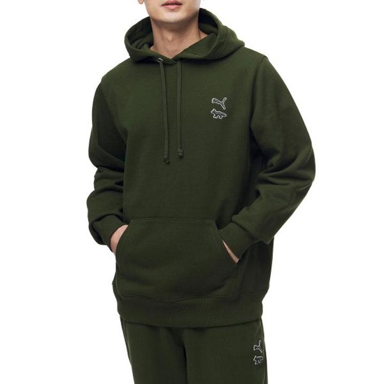 Puma X Markowa bluza z kapturem z długim rękawem Maison Kitsune Męska Bluza Zielona 532325-94