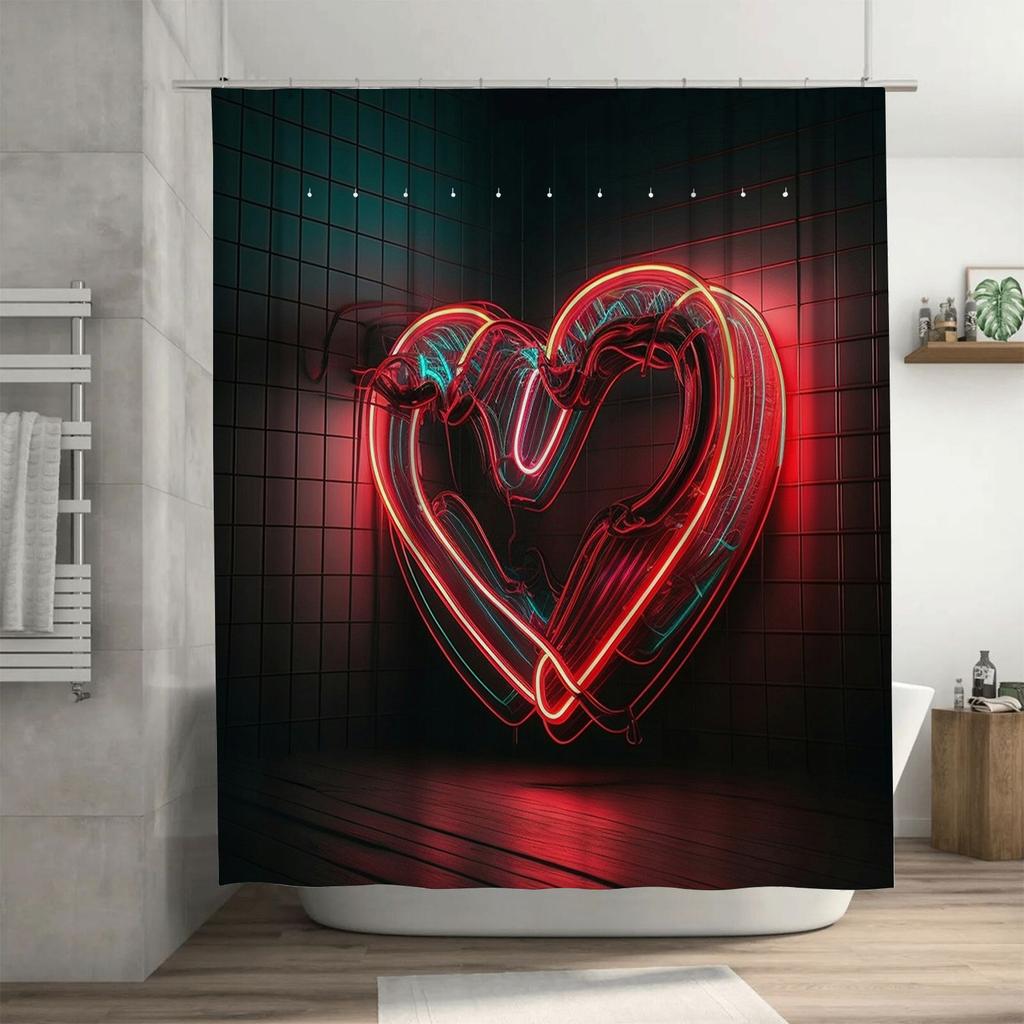 3D Neon Heart Shower Curtain | Modern and Stylish Bathroom Decor