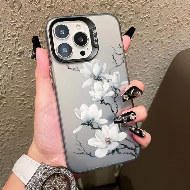 Magnolia Blossom Chinese Style Phone Case for iPhone 17 16 15 14 13 12 11 16E Series Pro Max Plus Double Layer Protection