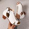 Large-Size Summer New Chunky High-Heel Roman Peep-Toe Hollow-Out Buckle Sandals
