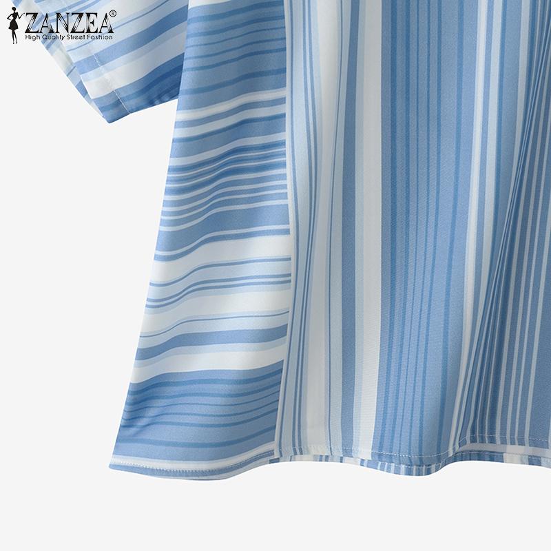 ZANZEA Women Summer V-Neck Loose Irregular Stripe Short Sleeve Blouse