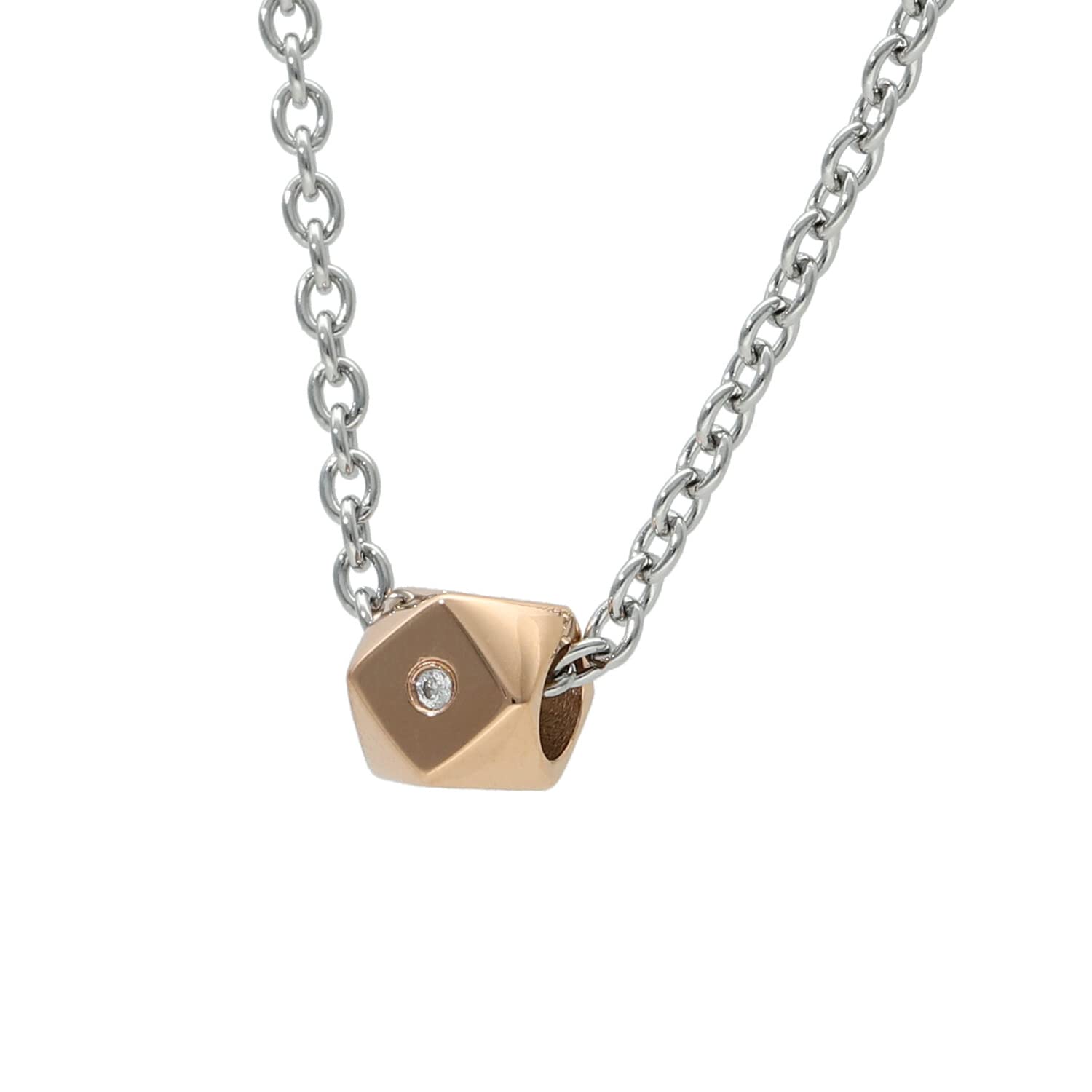 

[Shinjuku Gin no Kura] Polyhedron Zirconia Surgical Stainless Steel Necklace in Rose Gold for Women, Hypoallergenic, Pink