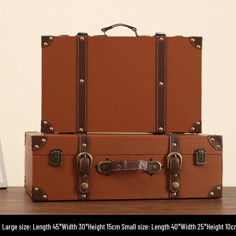 Vintage American Retro Leather-Wooden Suitcase Display and Photography Prop