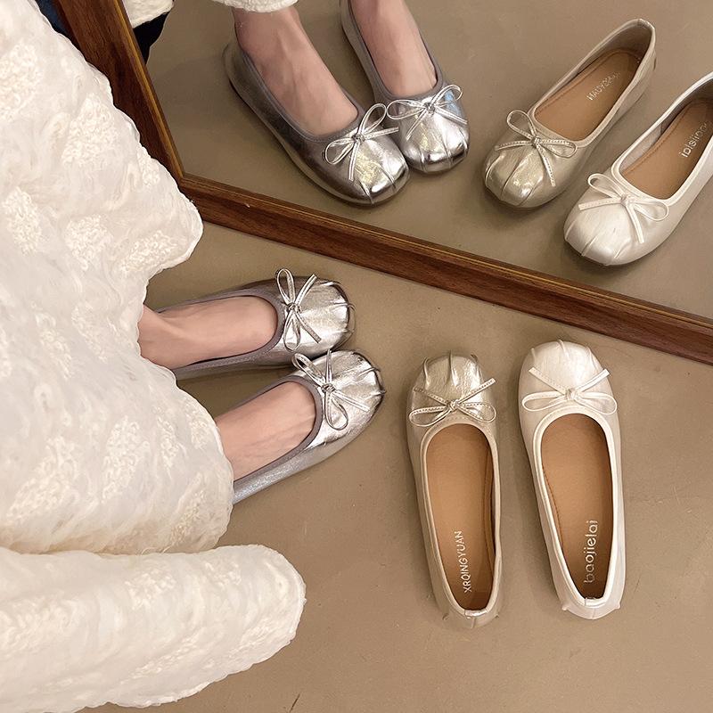 Silver fairy wind slope heel single shoes female summer 2025 new grandma shoes with skirt soft sole pregnant women anti-skid moisture