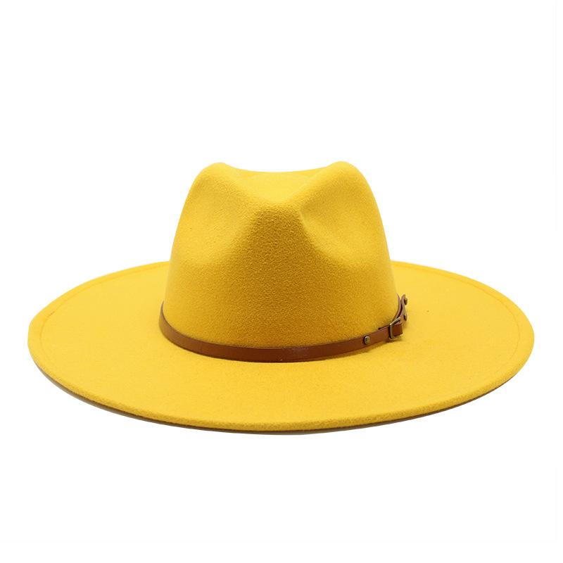 Neue 9,5CM Große Breite Krempe Winterwolle Uni Klassische Filzhüte Kappe Britischer Stil Herren Damen Panama Zylinderhut Sombreros Jazz Kirchenhut