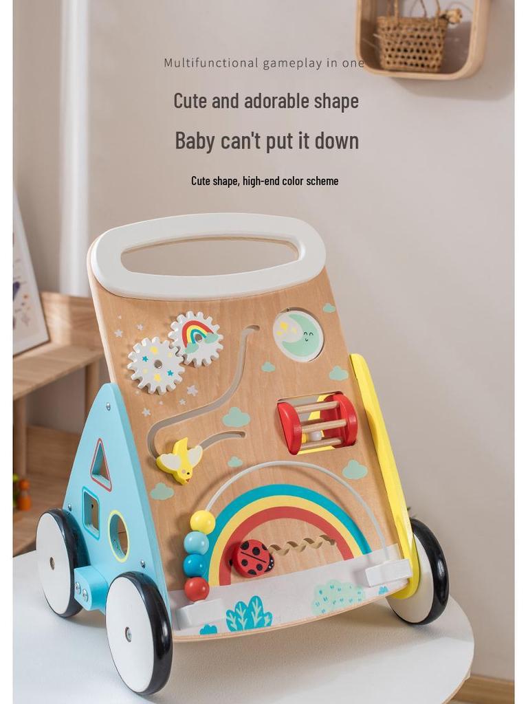 Multifunctional Wooden Baby Walker with Educational Busy Board and Piano