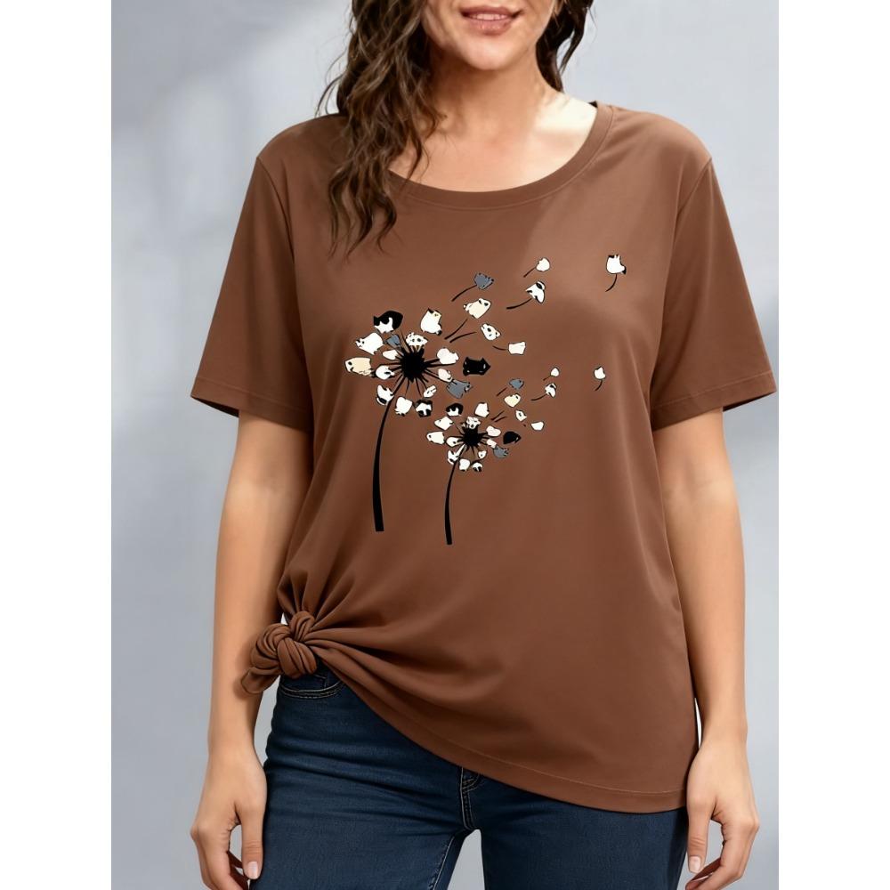 Dámská trička velikosti XL-7XL plus size Dámské tričko s O-výstřihem Módní Květinová Patchworková Barevně Potištěná Halenka Tričko s Krátkým Rukávem