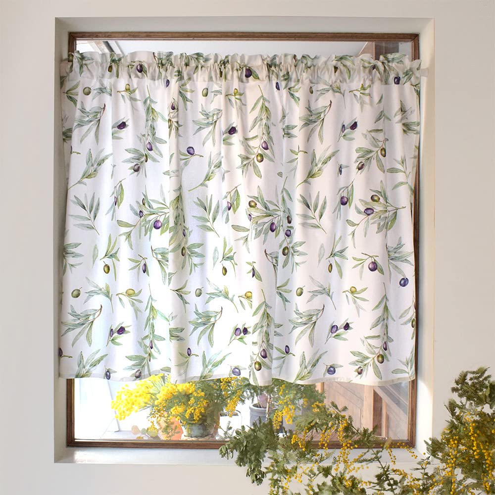 STYLE Decor Cafe for Small Stylish Privacy 72cm Long x 100cm Olive W3901910 Curtain, 100% Cotton, Windows, Screen, Wide, Washable, Green,