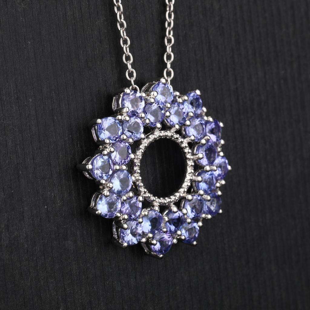 Natural Tanzanite Pendant 925 Sterling Silver Rhodium Plated Round Gemstone Handmade Fine Jewelry Gift for Her