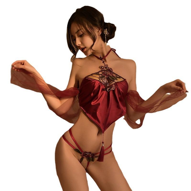 Sex underwear sexy antique women embroidered belly pocket set passion free large size uniform pure desire temptation