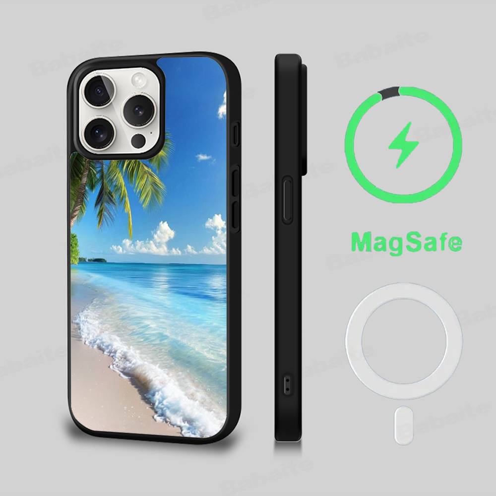 Sea Tropical Palm Trees Beach Phone Case Magnetic Case For iPhone 17 16 15 14 13 12 11 For Magsafe Wireless Charge Cover