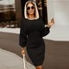 2024 European & American Autumn/Winter Slimming Figure-Flattering Plus Size Knitted Batwing Sleeve Dress
