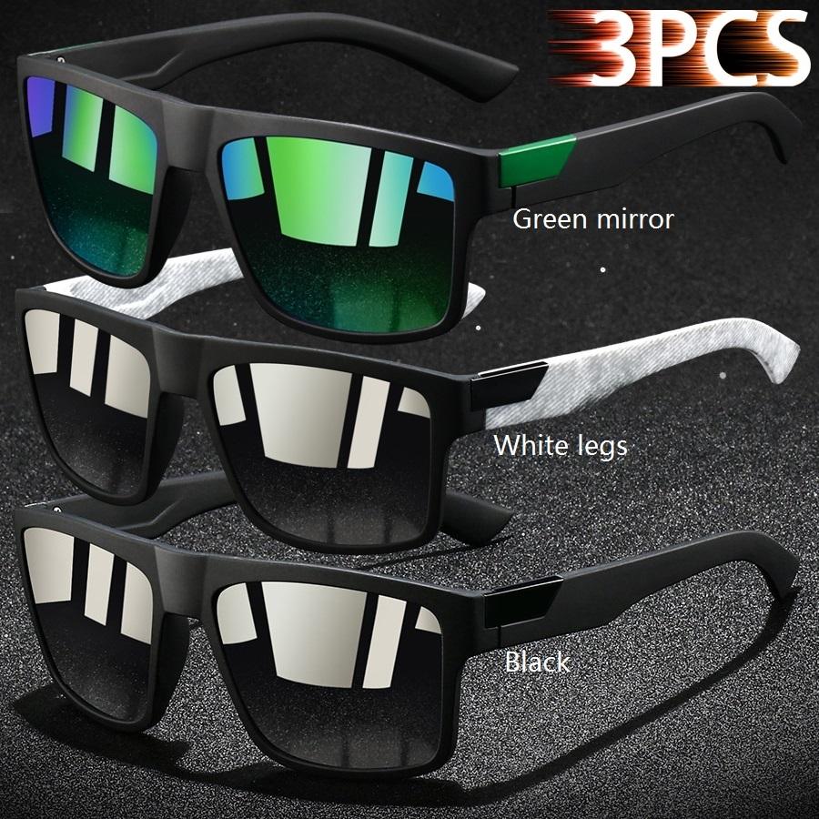 3 PCS Fashion Vintage Square Sunglasses Men Fishing Driving Man Luxury Brand Designer Sun Glasses Anti-Glare Retro Eyewear UV400